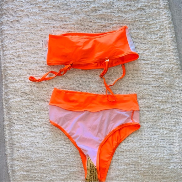 Neon Orange 2 Pc Bathing Suit Bikini High Waisted Padded  Size S   NWOT - Picture 10 of 12